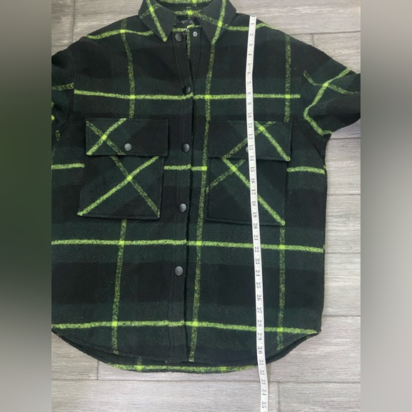 ZARA Oversized Plaid Shacket Coat Neon Green Black Wool Blend Y2K - Picture 14 of 14